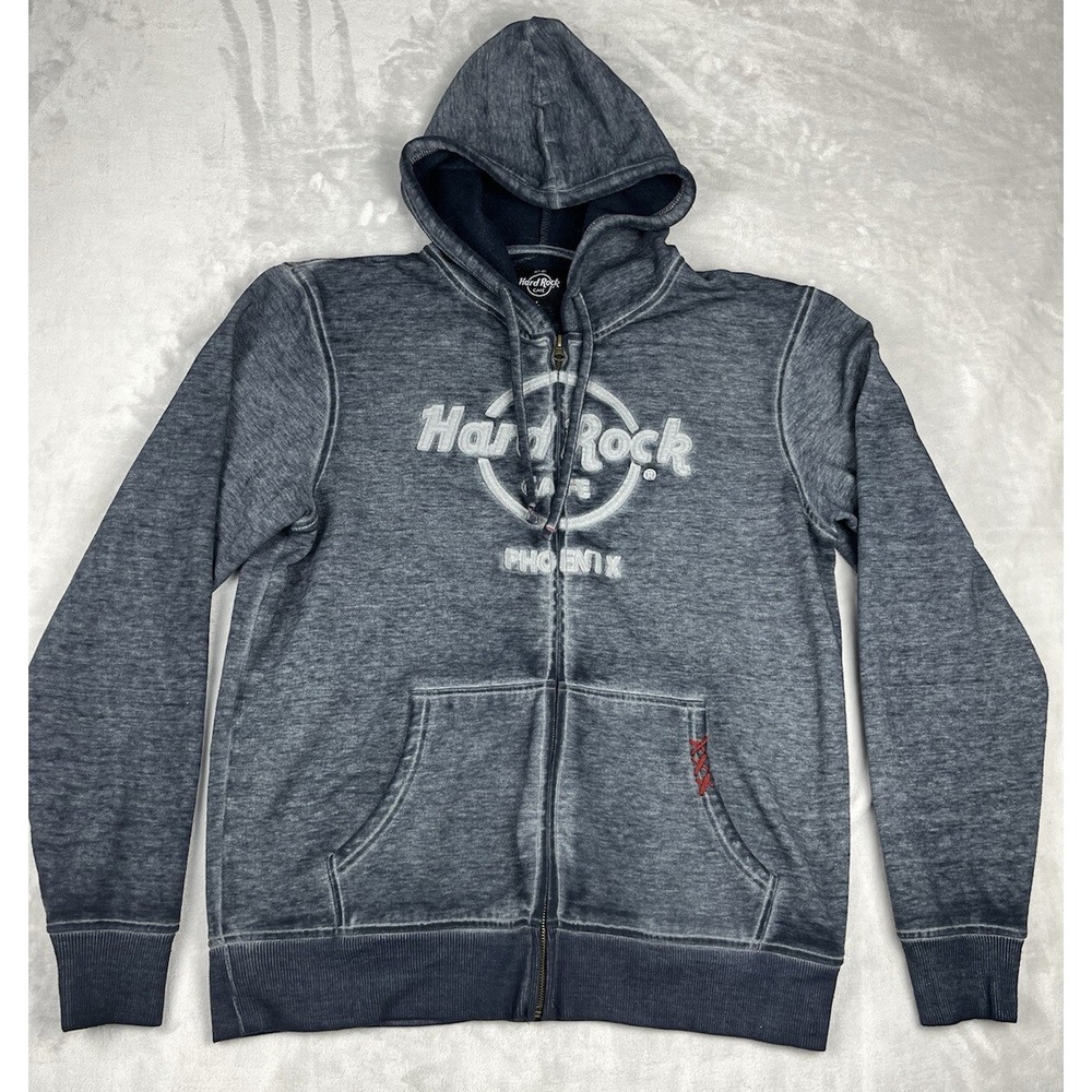 Hard Rock Cafe Hooded Men Large Gray Full Zip Phoenix Spellout Sweatshirt Preppy